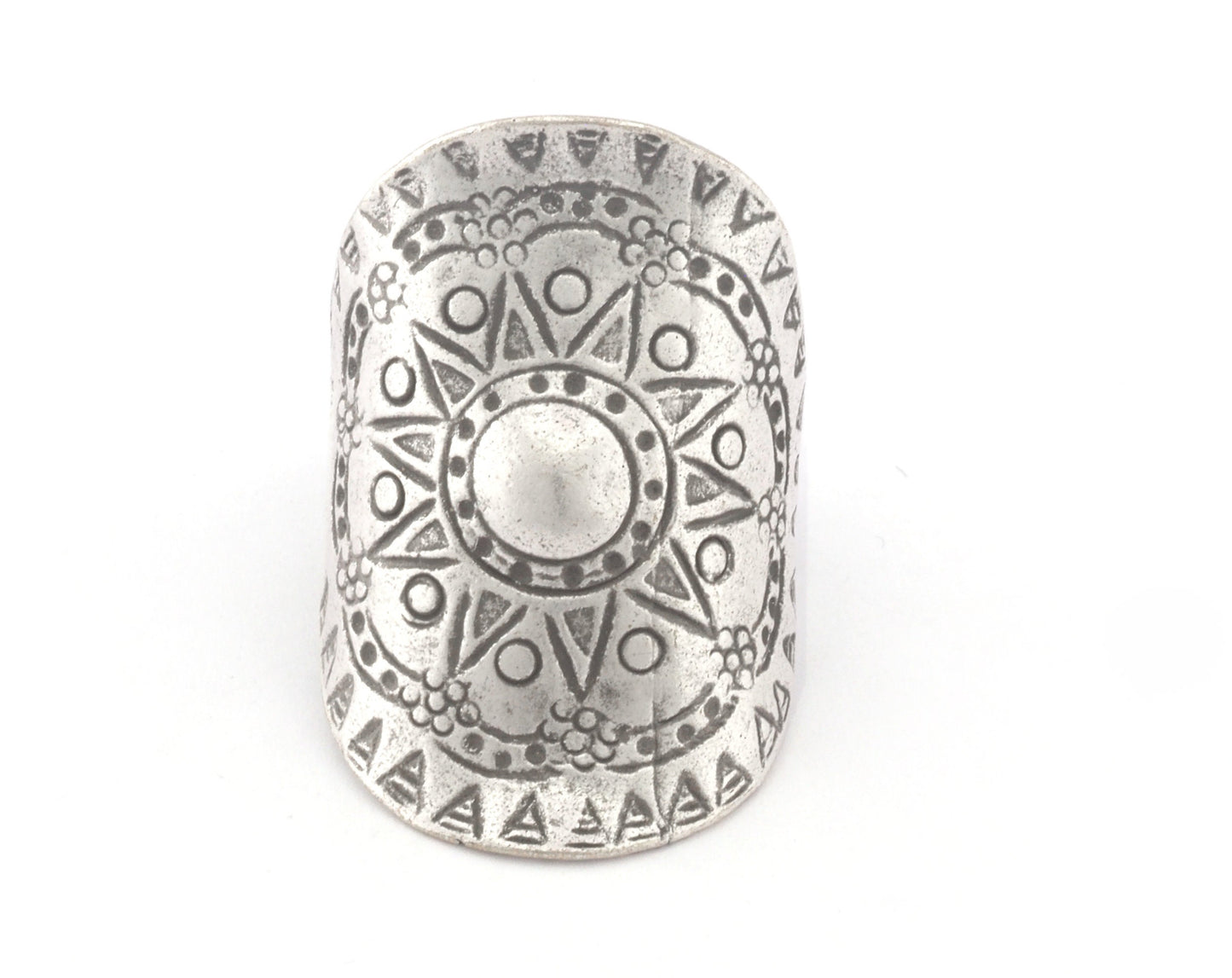 Sun Ring Textured Adjustable Ring Antique Silver Plated Brass (20mm 10US inner size) OZ2813