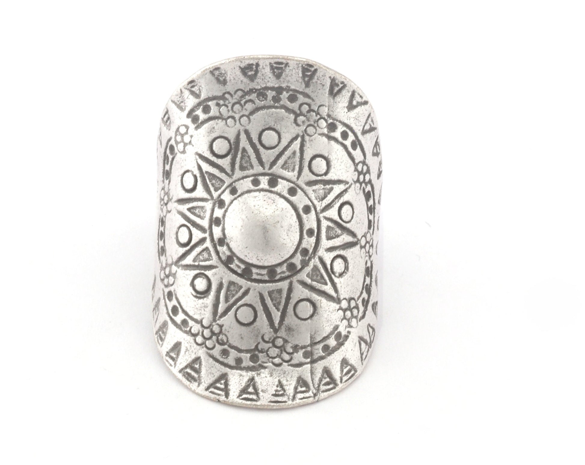 Sun Ring Textured Adjustable Ring Antique Silver Plated Brass (20mm 10US inner size) OZ2813