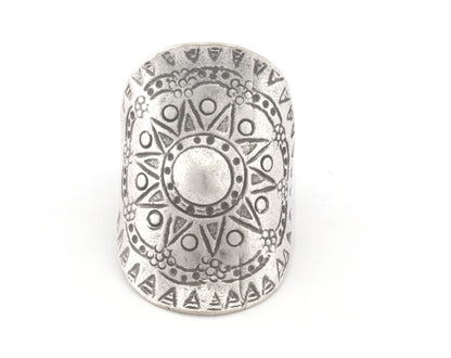 Sun Ring Textured Adjustable Ring Antique Silver Plated Brass (20mm 10US inner size) OZ2813