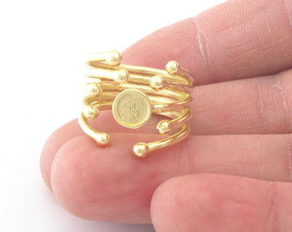 Art Ball Head Ring Adjustable Ring Bezel Raw Shiny, Antique Silver, Gold Plated Brass 6 mm Round Setting (7US - 9USinner size ) 4809