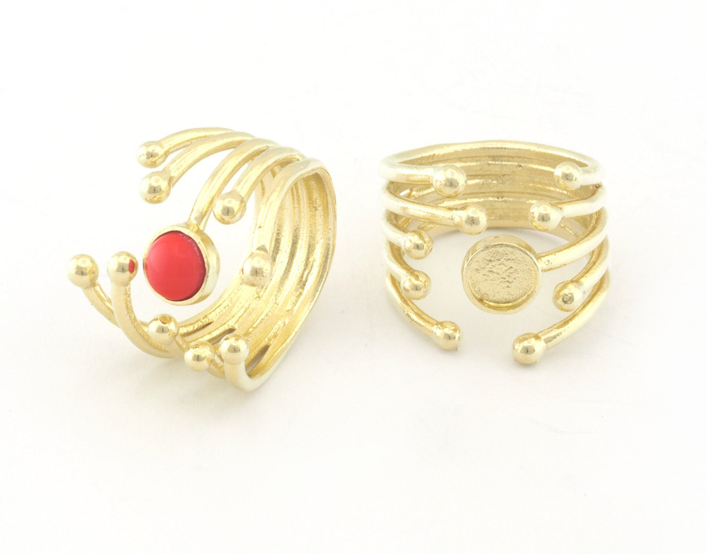 Art Ball Head Ring Adjustable Ring Bezel Raw Shiny, Antique Silver, Gold Plated Brass 6 mm Round Setting (7US - 9USinner size ) 4809