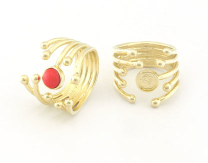 Art Ball Head Ring Adjustable Ring Bezel Raw Shiny, Antique Silver, Gold Plated Brass 6 mm Round Setting (7US - 9USinner size ) 4809