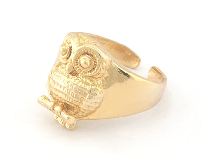 Owl Bird Animal Adjustable Ring Raw Brass - Antique silver - Shiny silver - Shiny gold Plated (10US - 13US inner size) 4736