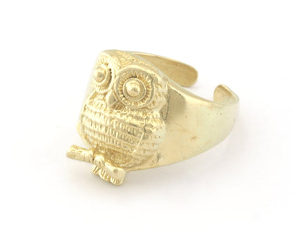 Owl Bird Animal Adjustable Ring Raw Brass - Antique silver - Shiny silver - Shiny gold Plated (10US - 13US inner size) 4736