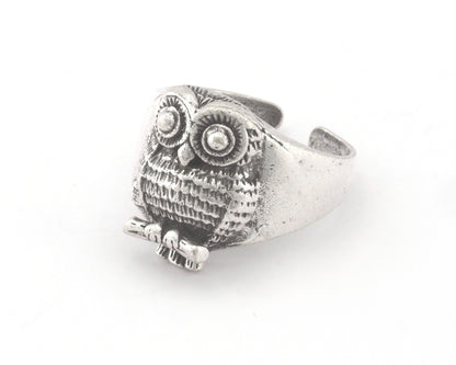 Owl Bird Animal Adjustable Ring Raw Brass - Antique silver - Shiny silver - Shiny gold Plated (10US - 13US inner size) 4736