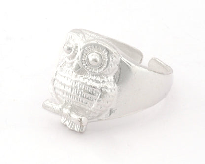 Owl Bird Animal Adjustable Ring Raw Brass - Antique silver - Shiny silver - Shiny gold Plated (10US - 13US inner size) 4736