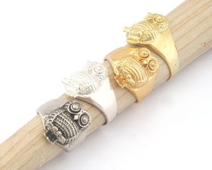 Owl Bird Animal Adjustable Ring Raw Brass - Antique silver - Shiny silver - Shiny gold Plated (10US - 13US inner size) 4736