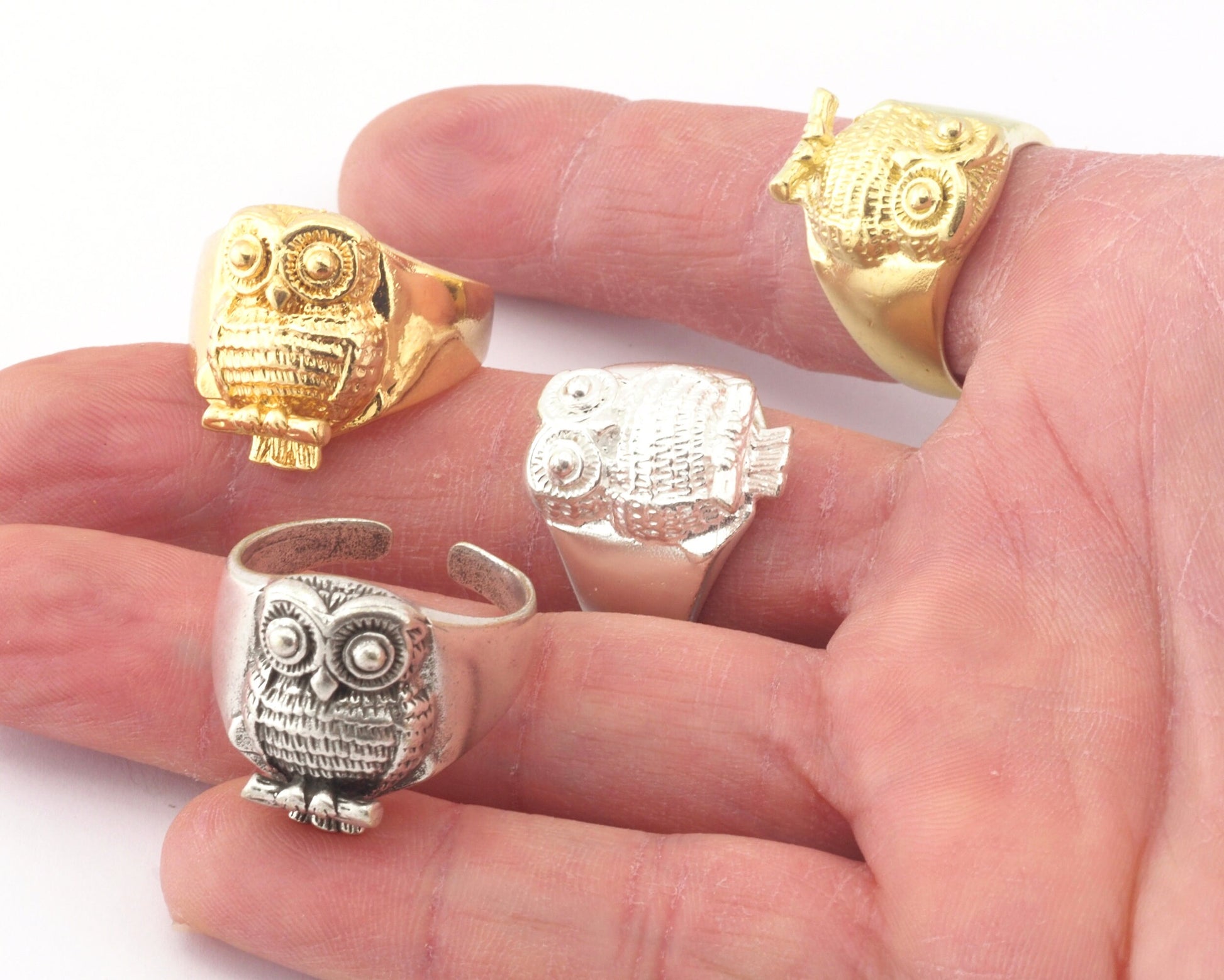 Owl Bird Animal Adjustable Ring Raw Brass - Antique silver - Shiny silver - Shiny gold Plated (10US - 13US inner size) 4736