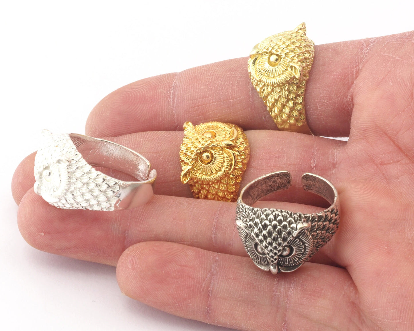 Owl Bird Animal Adjustable Ring Raw Brass - Antique silver - Shiny silver - Shiny gold Plated (9US - 12US inner size) 4733