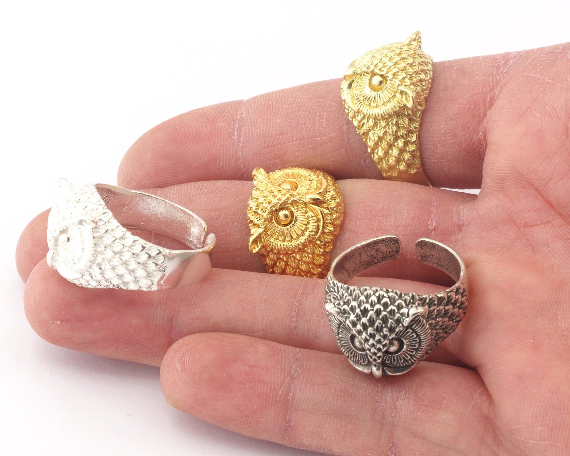 Owl Bird Animal Adjustable Ring Raw Brass - Antique silver - Shiny silver - Shiny gold Plated (9US - 12US inner size) 4733