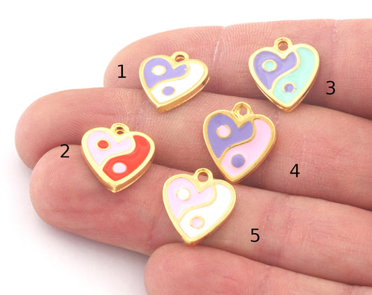 Heart Yin Yang Opposites Enamel Charms Gold Plated Charms 16x14mm 4811