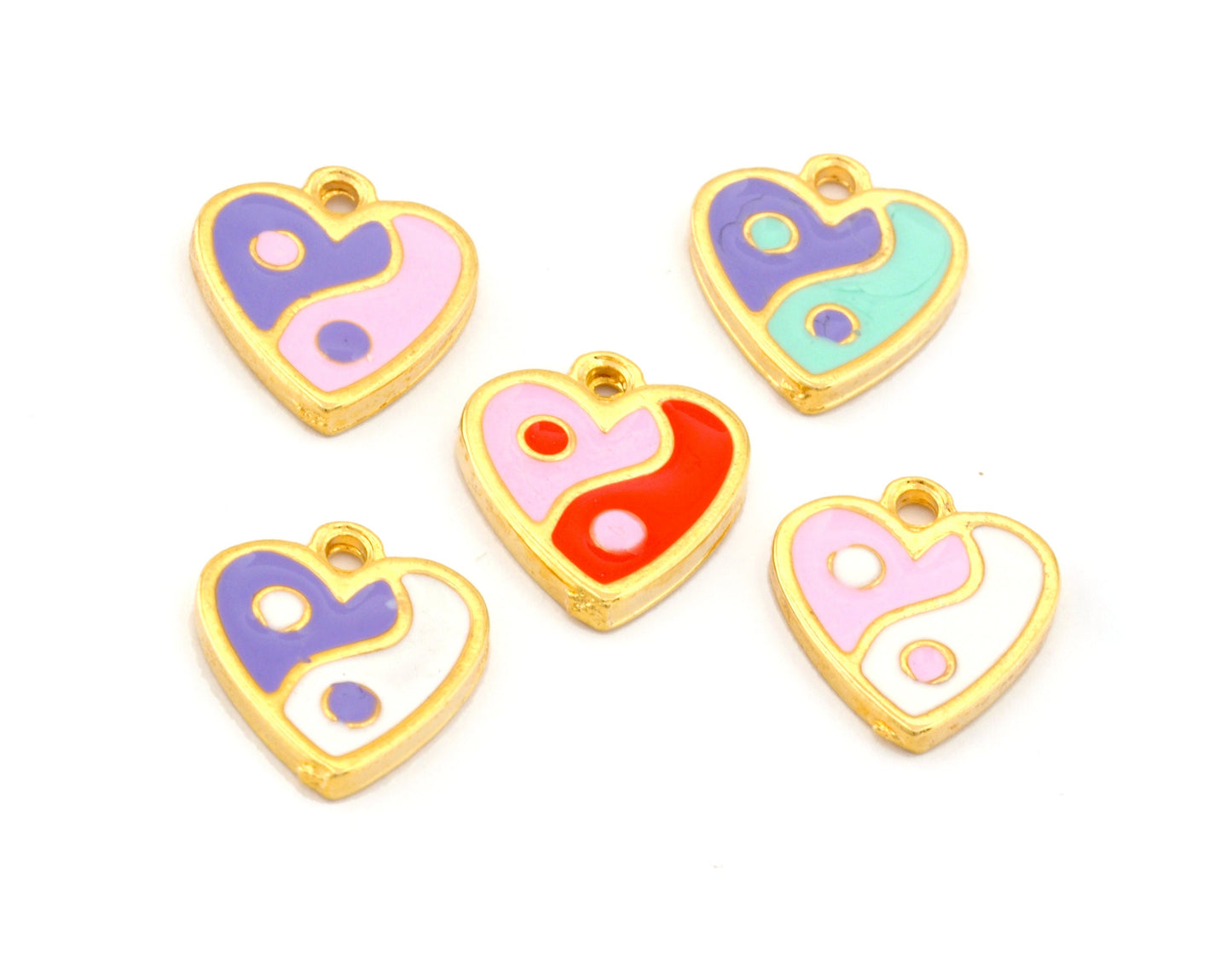 Heart Yin Yang Opposites Enamel Charms Gold Plated Charms 16x14mm 4811