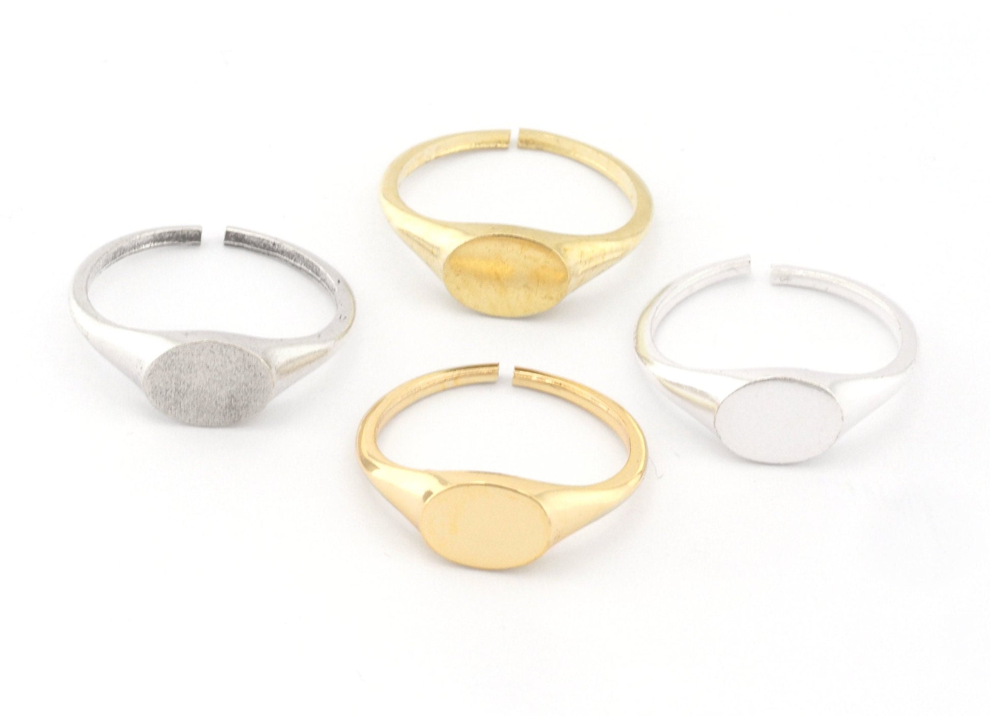 Oval Minimalist Ring Adjustable ring brass with 10x7.5mm Blank base setting Raw Brass - Antique silver - Shiny silver - Shiny gold 2894