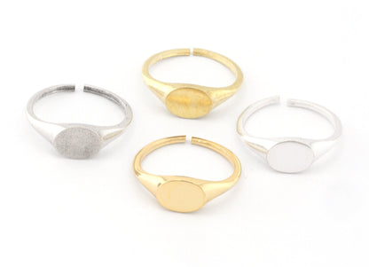 Oval Minimalist Ring Adjustable ring brass with 10x7.5mm Blank base setting Raw Brass - Antique silver - Shiny silver - Shiny gold 2894