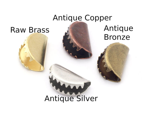 Ribbon Crimps brass semi circle ribbon crimp ends, no loop findings (15x10mm) 4813