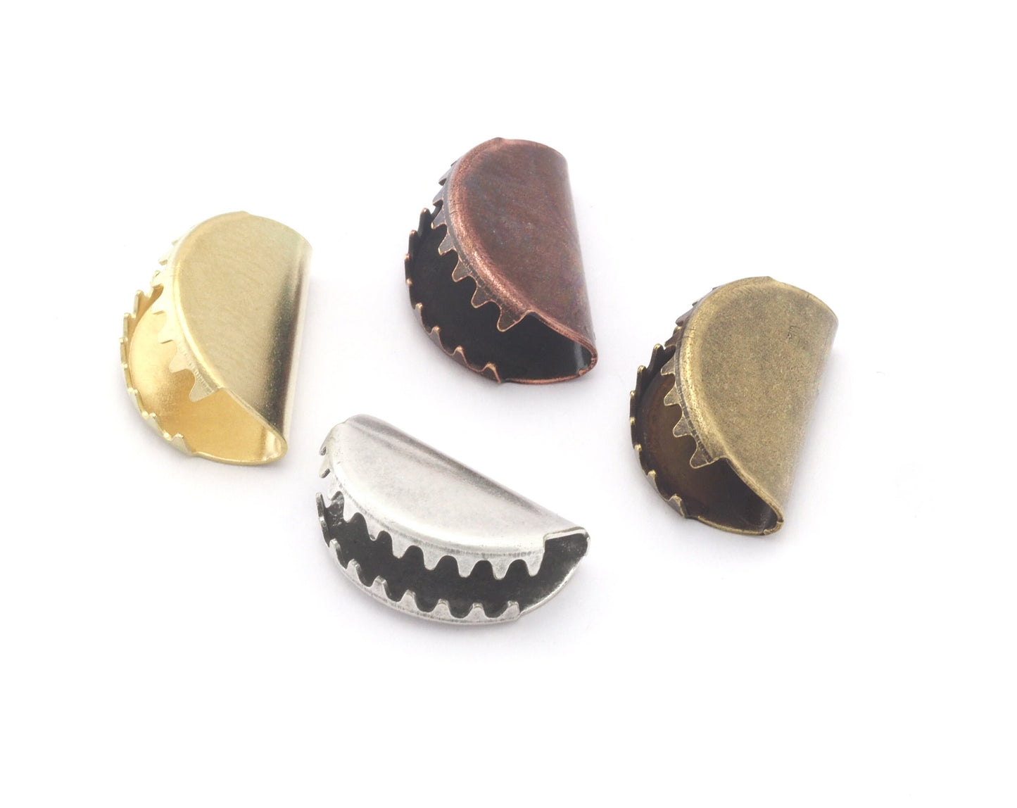 Ribbon Crimps brass semi circle ribbon crimp ends, no loop findings (15x10mm) 4813
