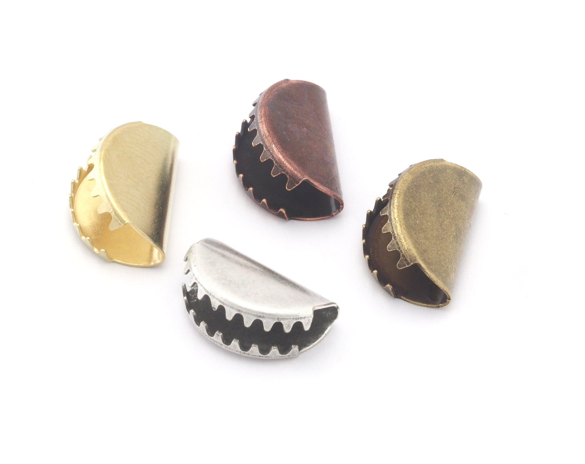Ribbon Crimps brass semi circle ribbon crimp ends, no loop findings (15x10mm) 4813