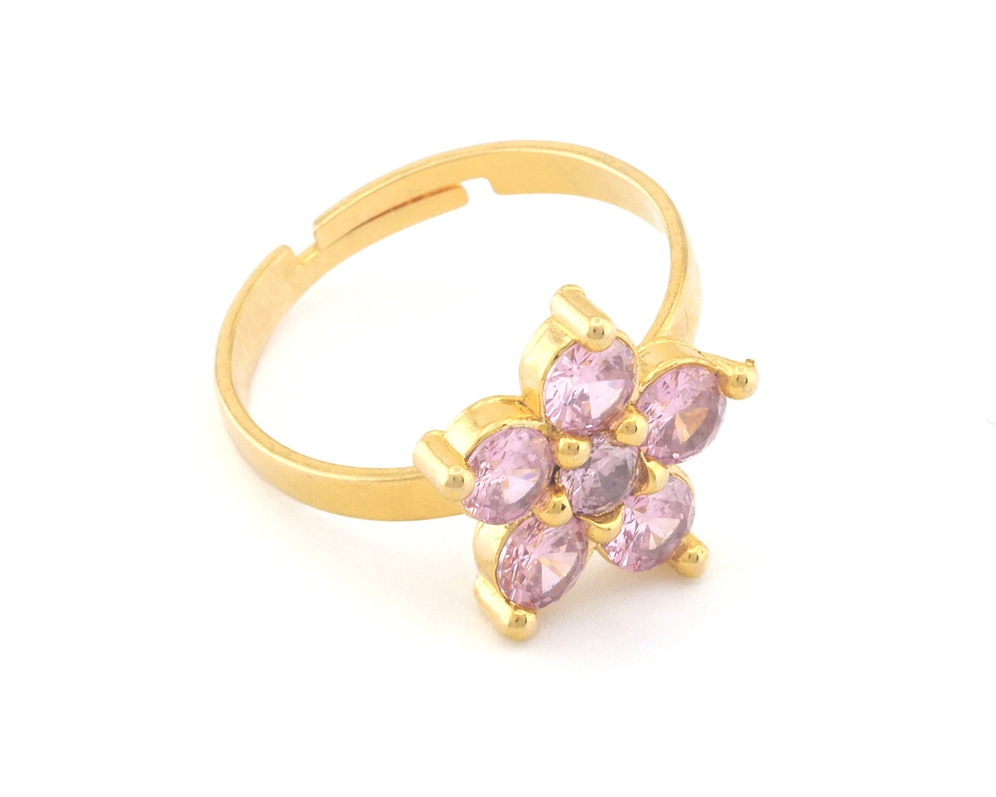 Flowers Gold Plated Brass Adjustable Ring Cubic Zircon Light Rose Color (7US 9US inner size) OZ4758