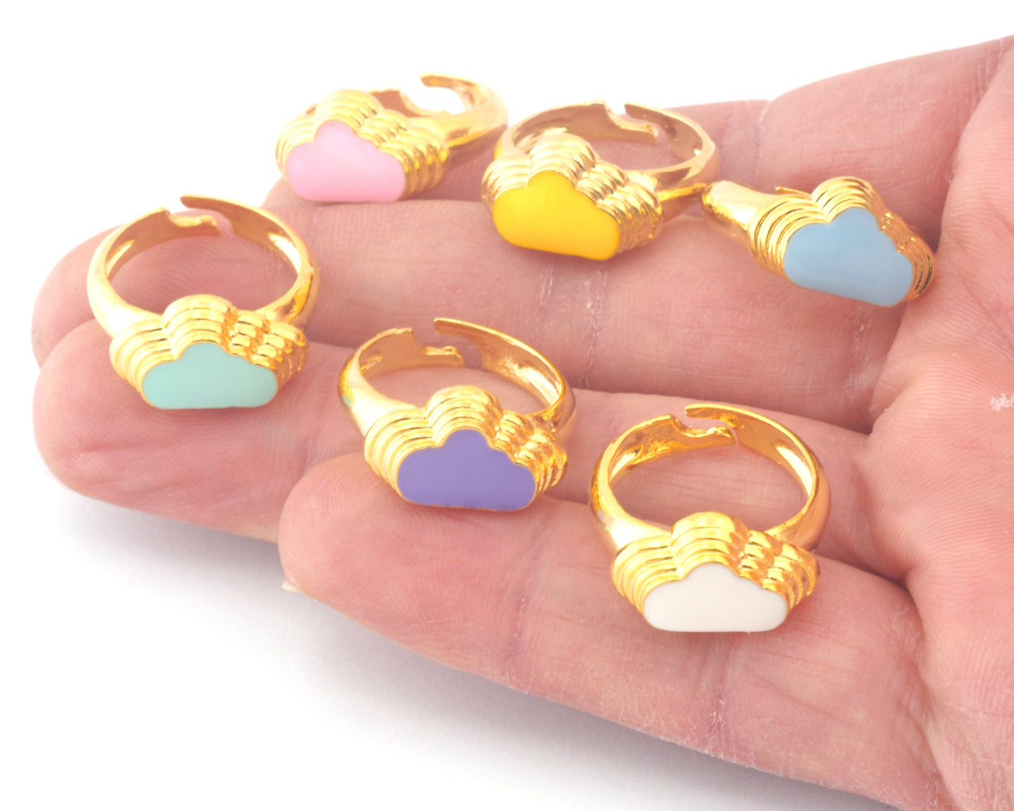 Clouds Enamel Colorful Rings Adjustable Gold Plated Brass (5US - 6US inner size) OZ3134