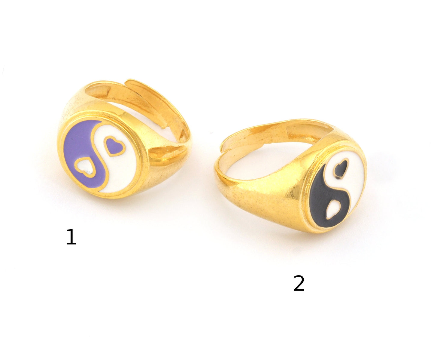 Hearts Yin Yang Opposites Enamel Colorful Rings Adjustable Gold Plated Brass ( 6US - 8US inner size) OZ4759