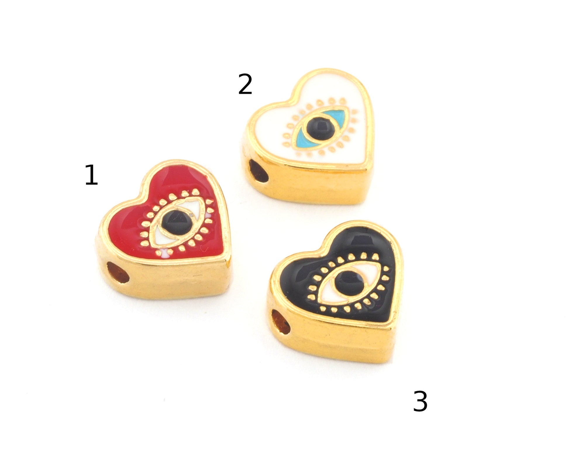 Heart Eye Beads Charms Enamel Filled Charms Gold Plated 9mm findings 3134