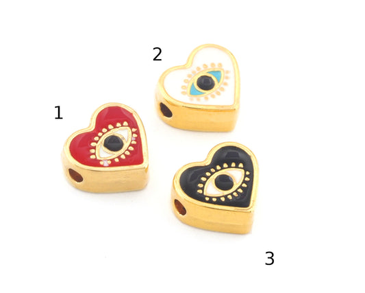 Heart Eye Beads Charms Enamel Filled Charms Gold Plated 9mm findings 3134