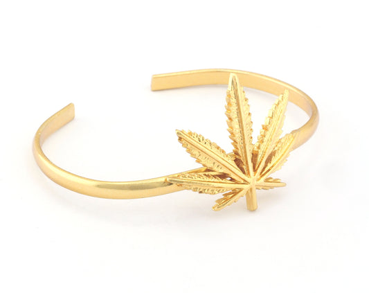 Leaf Cuff Bracelet Shiny Gold Plated Brass (Adjustable 60mm inner size ) OZ4807