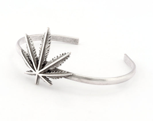 Leaf Cuff Bracelet Antique Silver Plated Brass (Adjustable 60mm inner size ) OZ4807