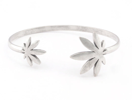 Leaf Cuff Bracelet Antique Silver Plated Brass (Adjustable 65mm inner size ) OZ4806