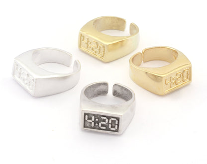 4:20 Ring Adjustable Raw, Silver, Gold Plated Brass (7US-9US inner size) 4804