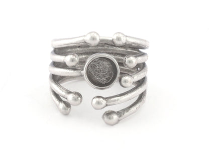 Art Ball Head Ring Adjustable Ring Bezel Raw Shiny, Antique Silver, Gold Plated Brass 6 mm Round Setting (7US - 9USinner size ) 4809