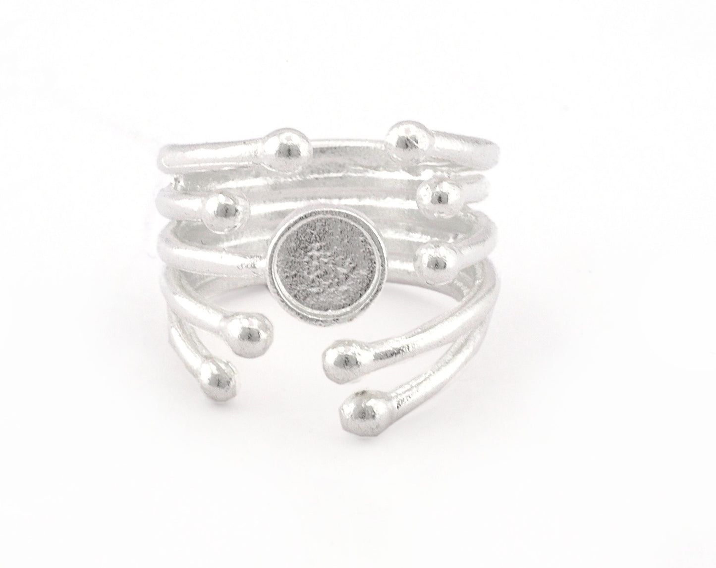 Art Ball Head Ring Adjustable Ring Bezel Raw Shiny, Antique Silver, Gold Plated Brass 6 mm Round Setting (7US - 9USinner size ) 4809