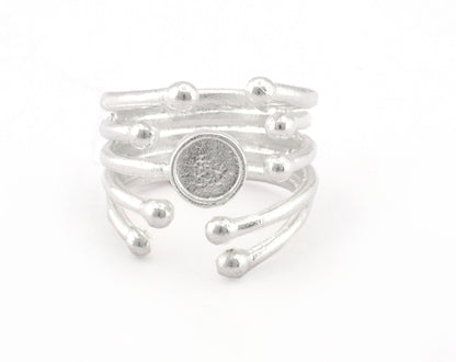 Art Ball Head Ring Adjustable Ring Bezel Raw Shiny, Antique Silver, Gold Plated Brass 6 mm Round Setting (7US - 9USinner size ) 4809