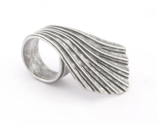 Leaf Hammered Ring Adjustable Antique Silver Plated Brass (7US-9US inner size) 4808