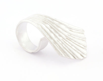Leaf Hammered Ring Adjustable Shiny Silver Plated Brass (7US-9US inner size) 4808
