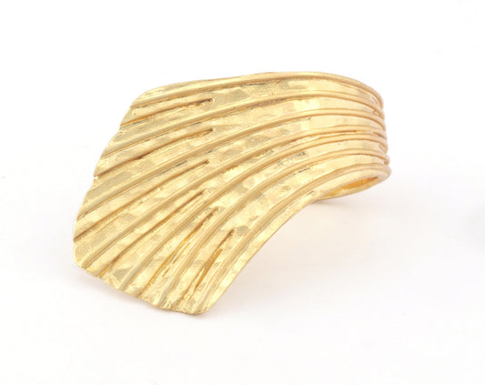 Leaf Hammered Ring Adjustable Shiny Gold Plated Brass (7US-9US inner size) 4808