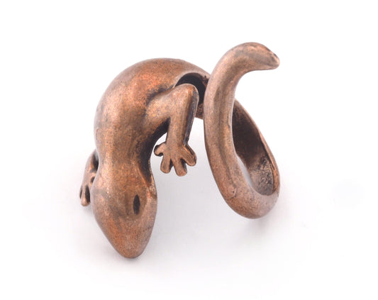 Lizard Animal Adjustable Ring Antique copper plated Brass (18mm 7.5US inner size) OZ3846