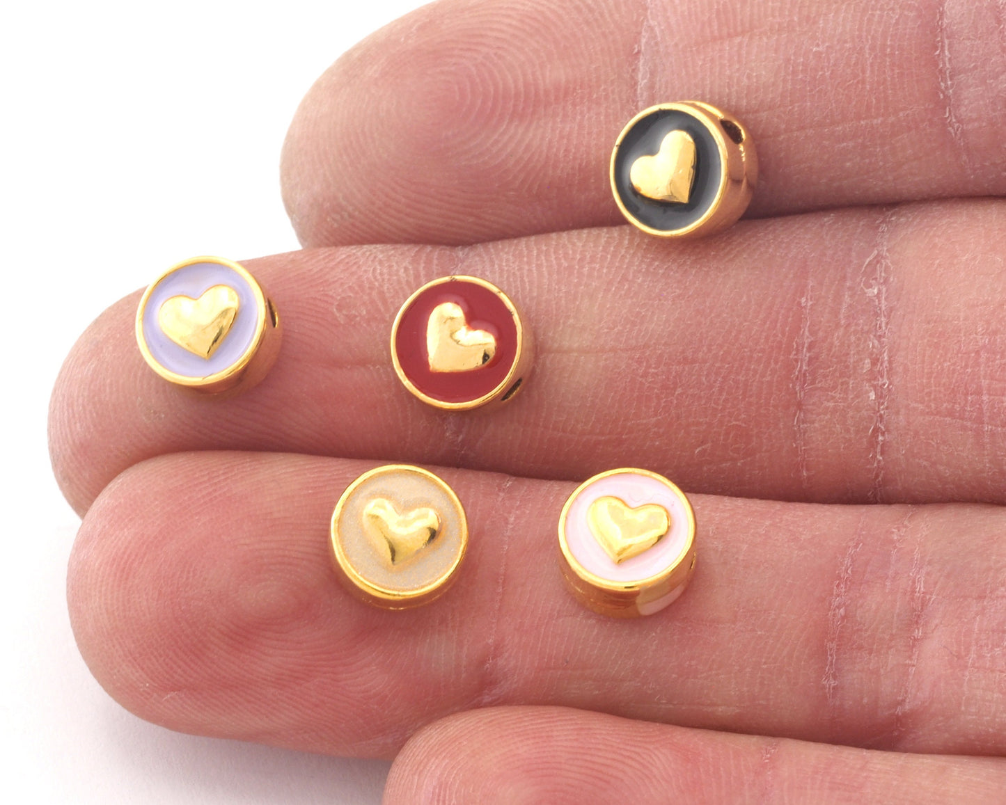 Heart Round Beads Charms Enamel Filled Charms Gold Plated 8mm findings 3134