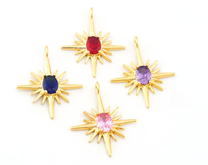 North Star With Zircon Pendant 32mm gold plated alloy 3671