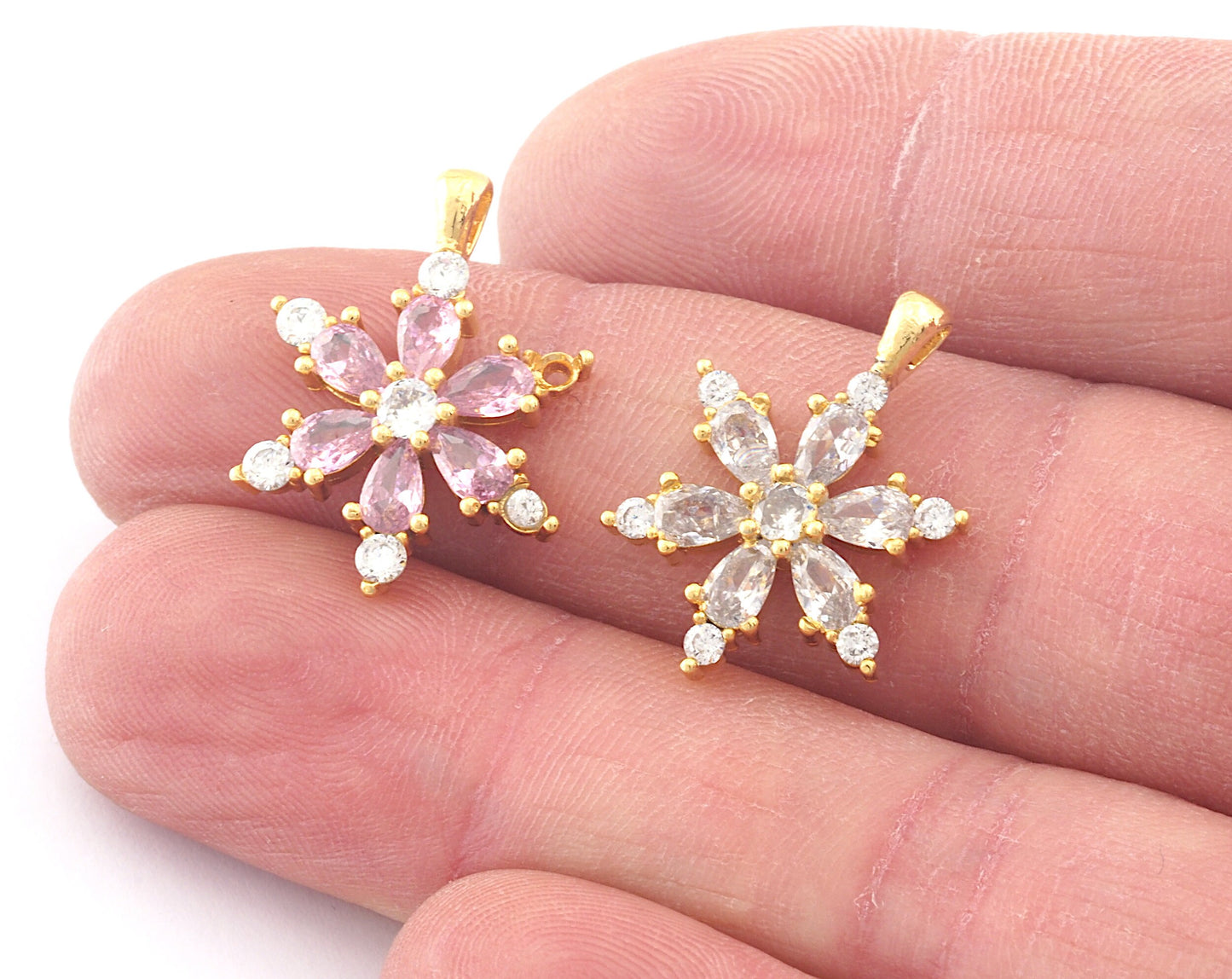 Micro Pave Star Rhinestone 22x17mm Necklace Gold Plated Brass Charm, 3671
