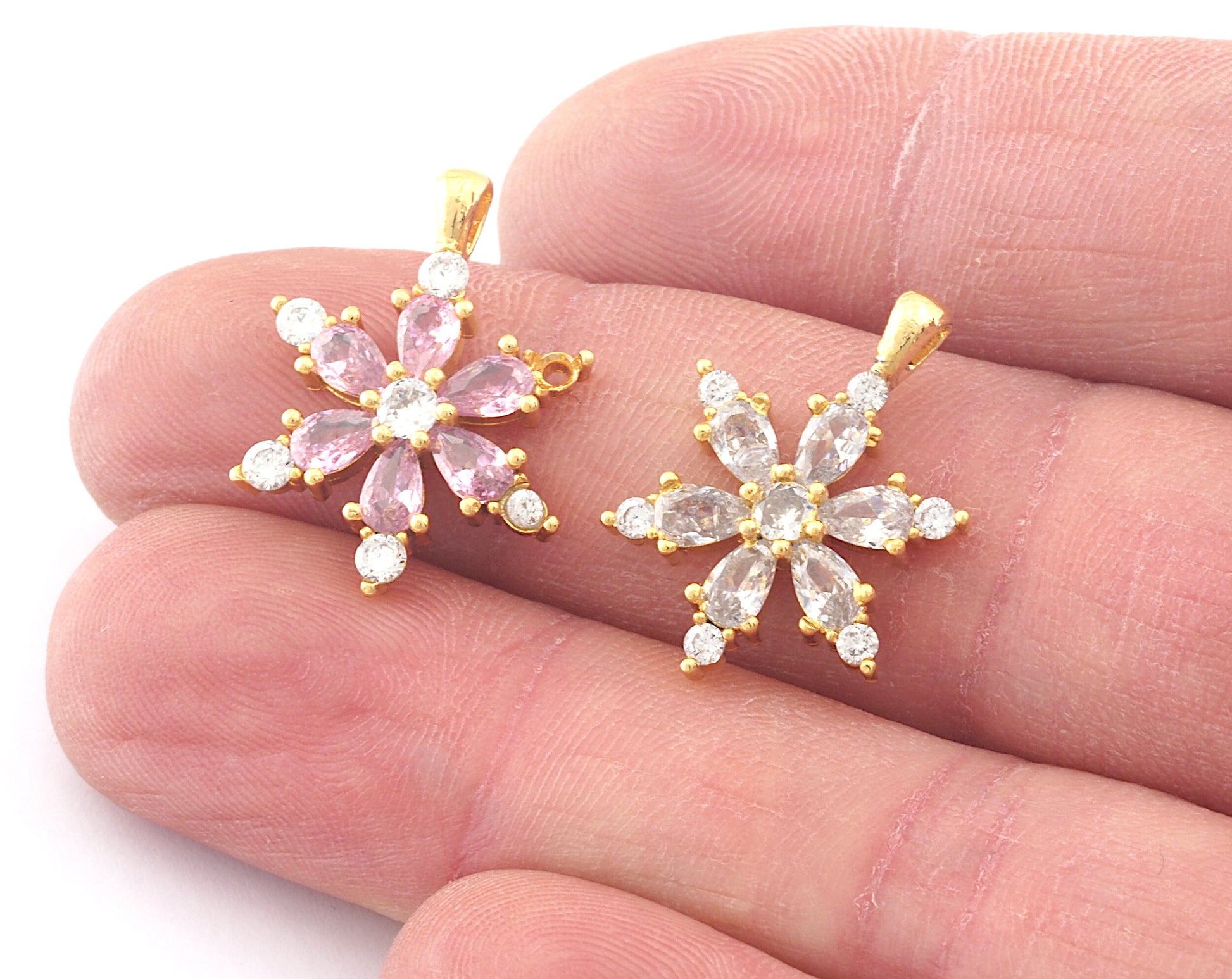 Micro Pave Star Rhinestone 22x17mm Necklace Gold Plated Brass Charm, 3671