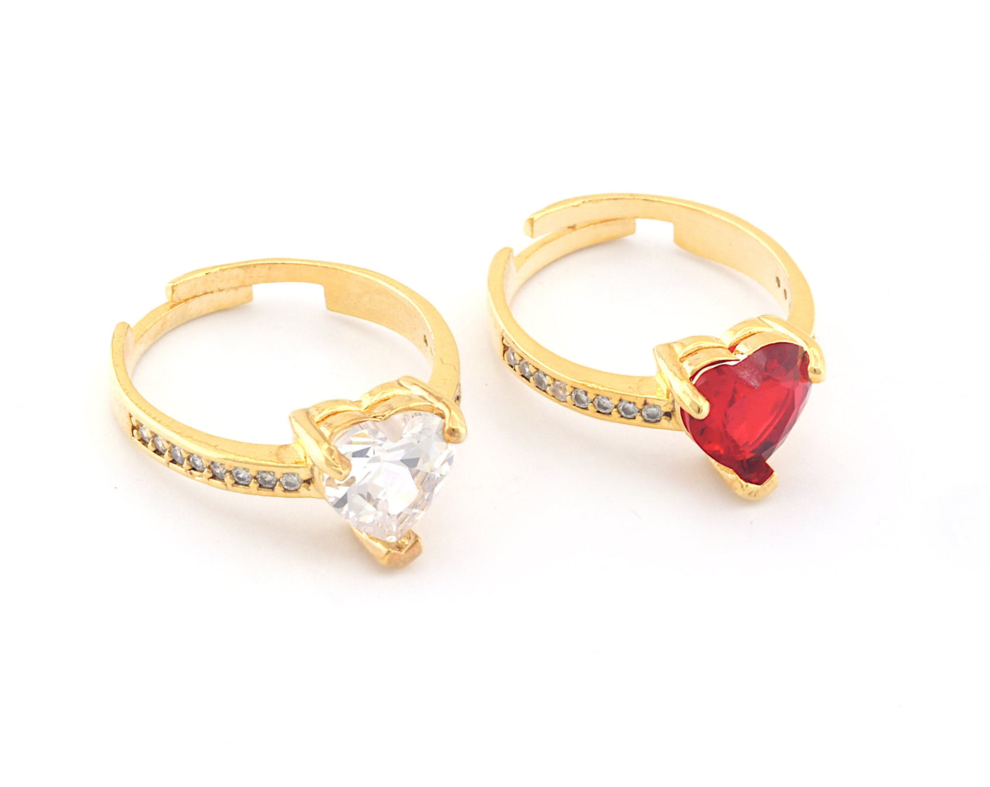 Hearts Gold Plated Brass Adjustable Ring Cubic Zircon Crystals Color (7US 9US inner size) 3671