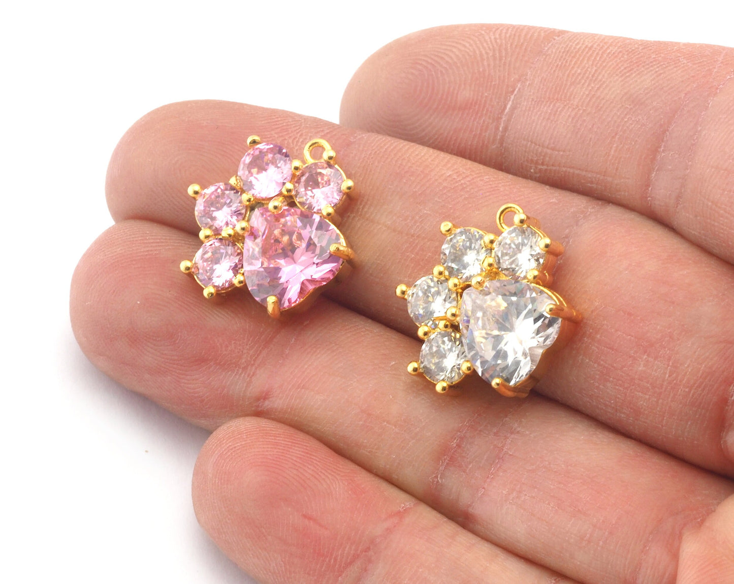Paw Kitty Claw CZ Charm Pendant Colorful 18mm Gold Plated Brass 3784