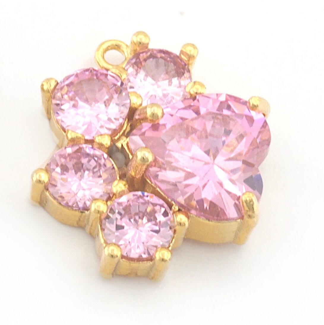 Paw Kitty Claw CZ Charm Pendant Colorful 18mm Gold Plated Brass 3784
