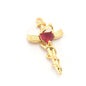 Heart, Wing Sword Pendant With Loop Gold Plated Brass With Crystal 3784