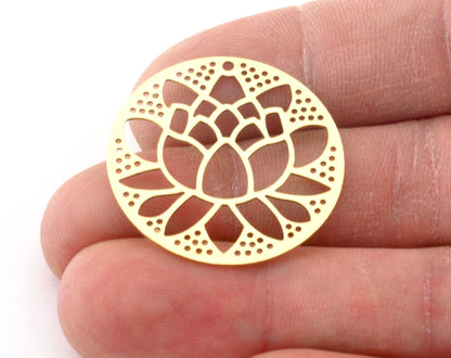 Lotus Flower Round Charms Pendant Raw Brass 30mm 0.6 mm 1 hole chams 4763