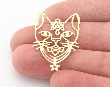 Cat Charms Pendant Raw Brass 40x24mm 0.6 mm 1 hole chams 4763