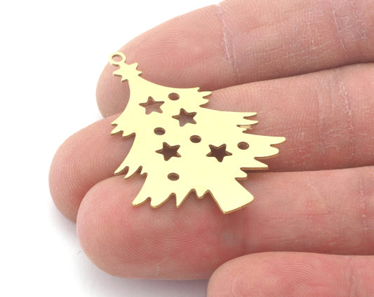 Tree Pine Charms Pendant Raw Brass 40x29mm 0.6 mm 1 hole chams 4728