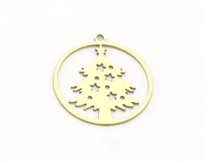 Tree Pine Round Charms Pendant Raw Brass 26x24mm 0.6 mm 1 hole chams 4728