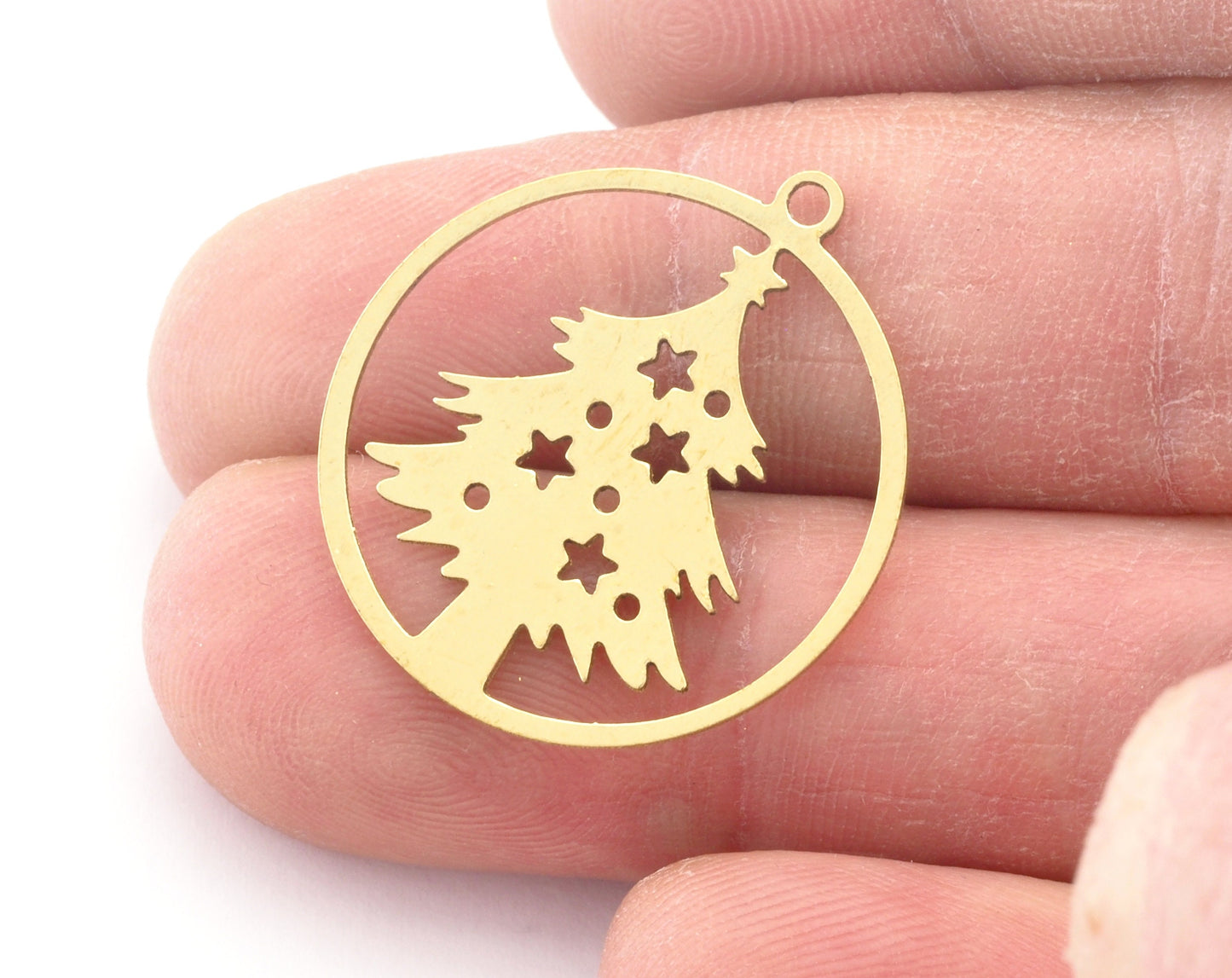 Tree Pine Round Charms Pendant Raw Brass 26x24mm 0.6 mm 1 hole chams 4728